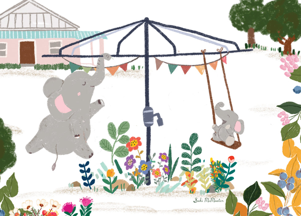 Blank Card - Elephant cloth line by Suki McMaster