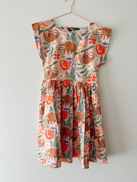 Handmade Smock Dress - Pink Sloth Family by Suki McMaster | FREE SHIPPING