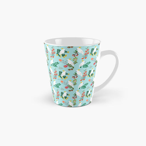 Durable ceramic mug with colourful cockatoo design, dishwasher and microwave safe