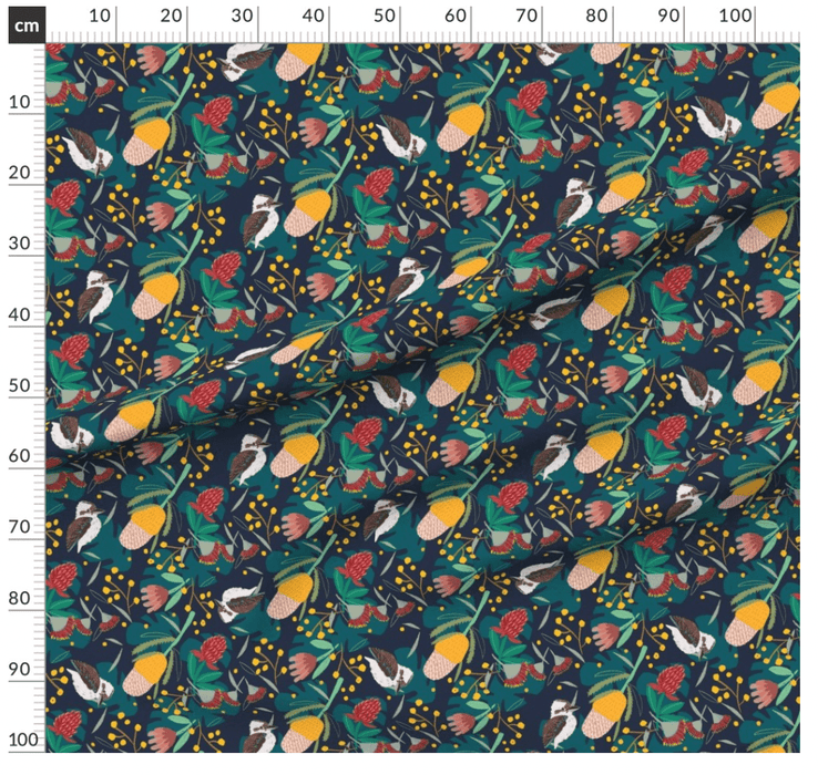 Kookaburra and floral Design - Suki McMaster Fabric Collection Melbourne Design