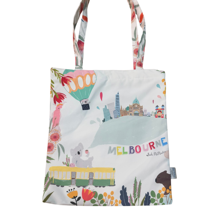 Tote Bag with Zipper and Pocket - Melbourne Icons by Suki McMaster