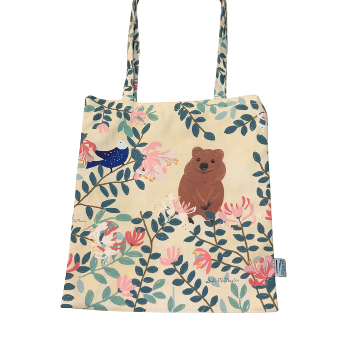 Tote Bag with Zipper and Pocket - Quokka by Suki McMaster