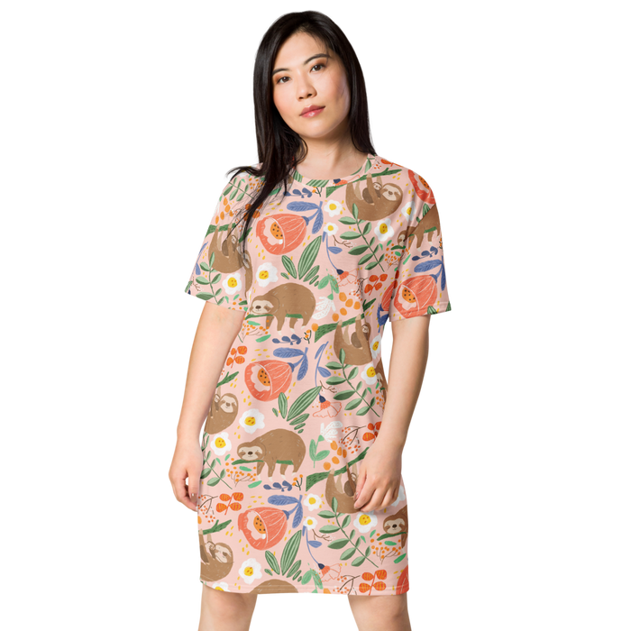 Suki McMaster - Limited Edition T-Shirt Dress - Pink Sloth - Print To Order