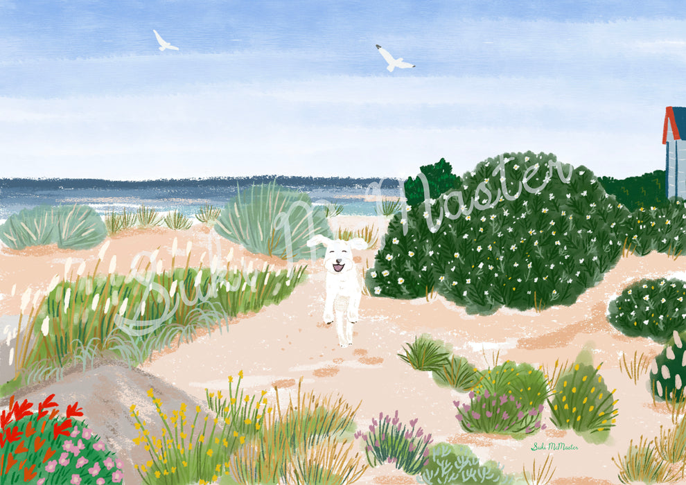 Wall Art Print - Oodle Dog Daisy On Beach by Suki McMaster