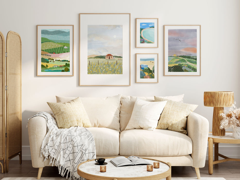 Australian Landscape Wall Art - Dogs On Beach Bath House by Suki McMaster