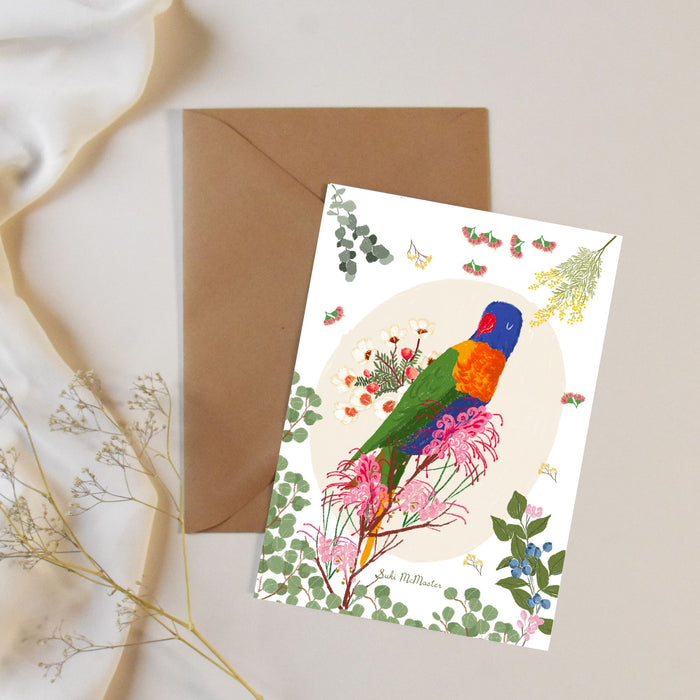 Blank Card - Rainbow Lorikeet Greeting Card – Australian Native Bird Art by Suki McMaster