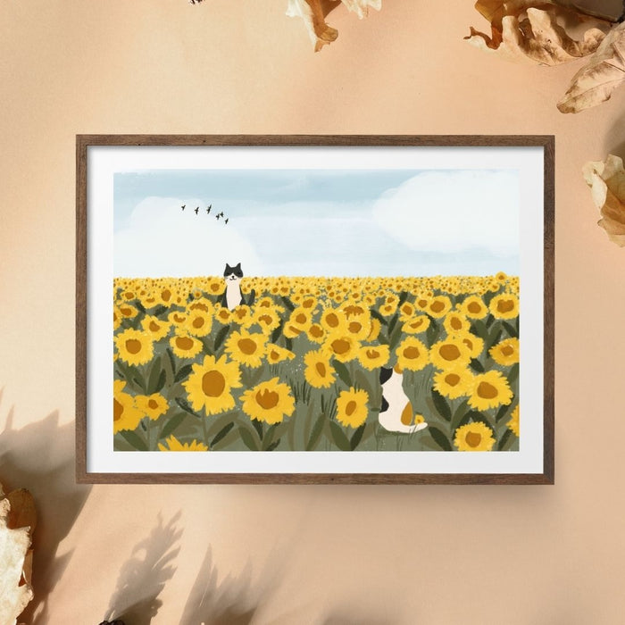Australian Animal Wall Art - Cats And Sunflowers by Suki McMaster