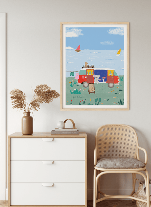 Australian Animal Wall Art Print - Koala and Kombi by Suki McMaster