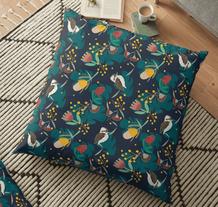 Suki McMaster Melbourne Design extra large kookaburra Australian floral pillow dog bed reading corner