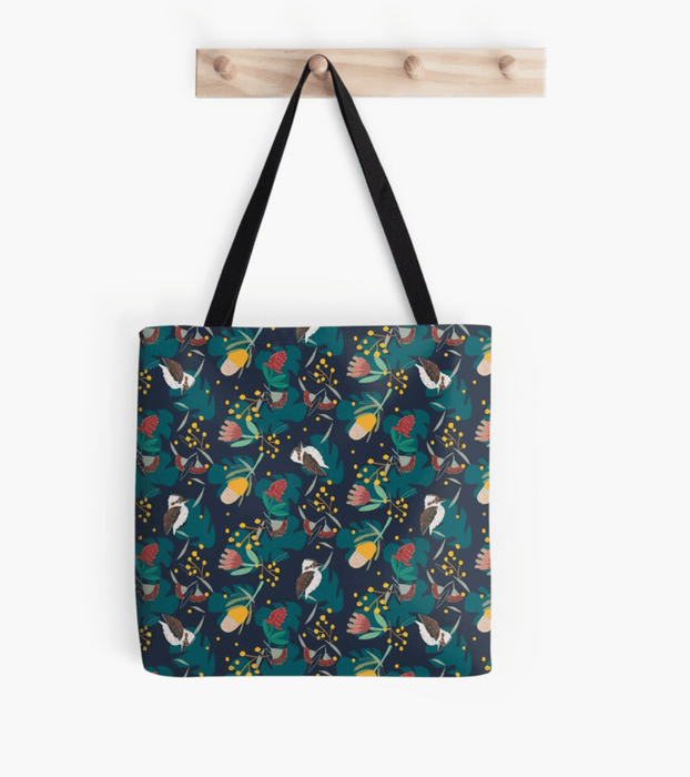 Tote Bag - Kookaburra and Australian Native Floral by Suki McMaster