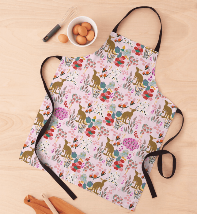 Suki McMaster Melbourne Design Kangaroo Australian Native Floral Apron Pink Australian gift
