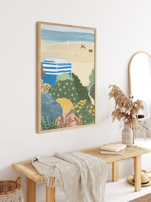 Australian Landscape Wall Art - Dogs On Beach Bath House by Suki McMaster