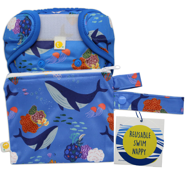 Tyoub x Suki McMaster Adjustable Reusable Swim Nappy and Wet Bag - Whales