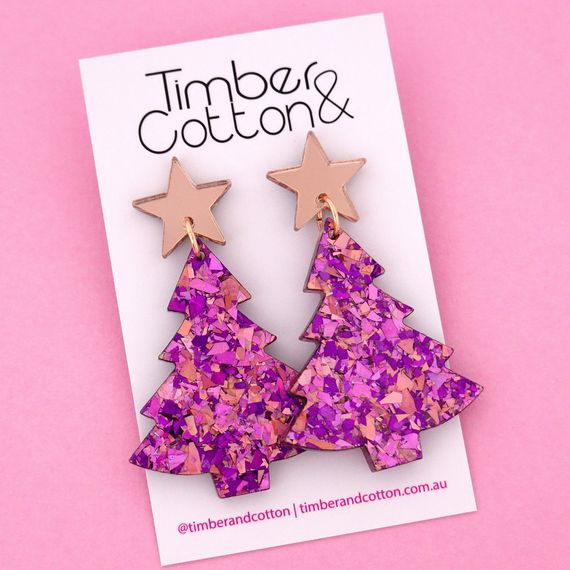 Earrings - Christmas Tree Acrylic Dangle Earrings Unicorn Flake by Girlfetti