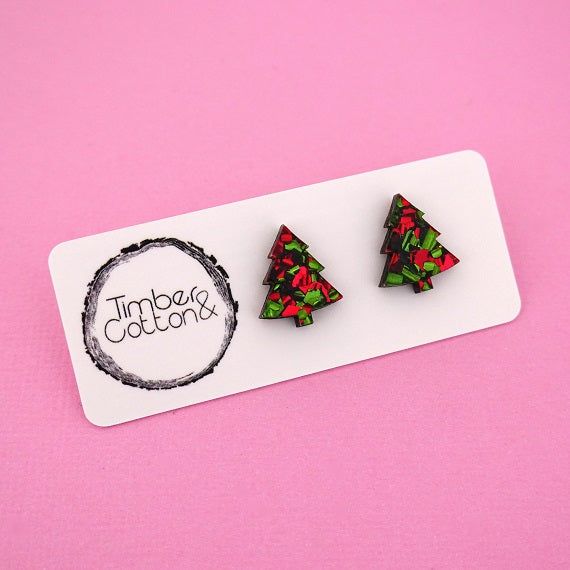 Earrings - Christmas Tree Acrylic Stud Earrings Christmas Flake by Girlfetti