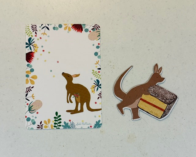 Kangaroo Postcard & Magnet Set by Suki McMaster – Illustrated A6 Postcard + Fridge Magnet