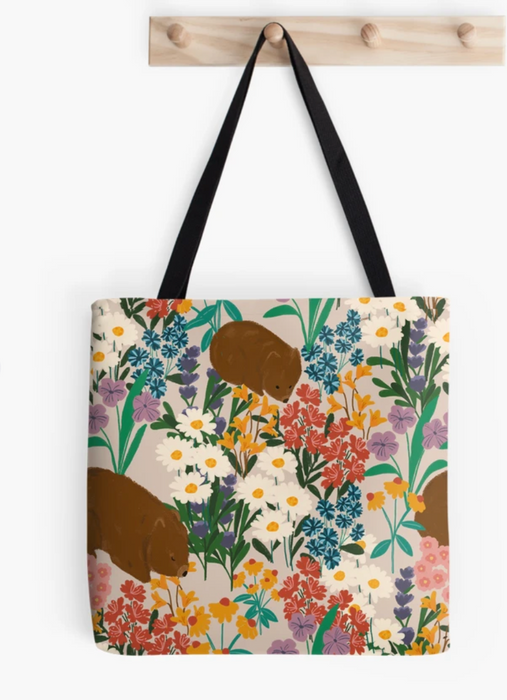 Tote Bag - Wombat with Flowers by Suki McMaster