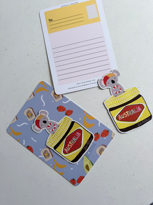 Koala & Aussie Treats Postcard & Magnet Set by Suki McMaster – Illustrated A6 Postcard + Fridge Magnet | Straya Snack Collection