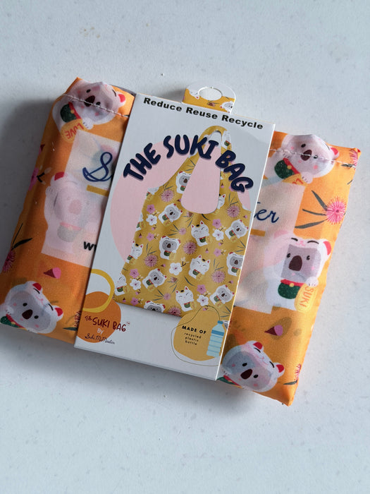 Reusable Shopping Bag – Japanese Lucky Cat and Koala Eco Tote by Suki McMaster