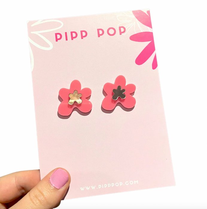 Earrings - Petal Flower Studs Pink & Rose Gold by Pipp Pop