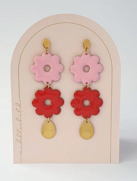 Earrings - Pamper | Pink/Red by Middle Child