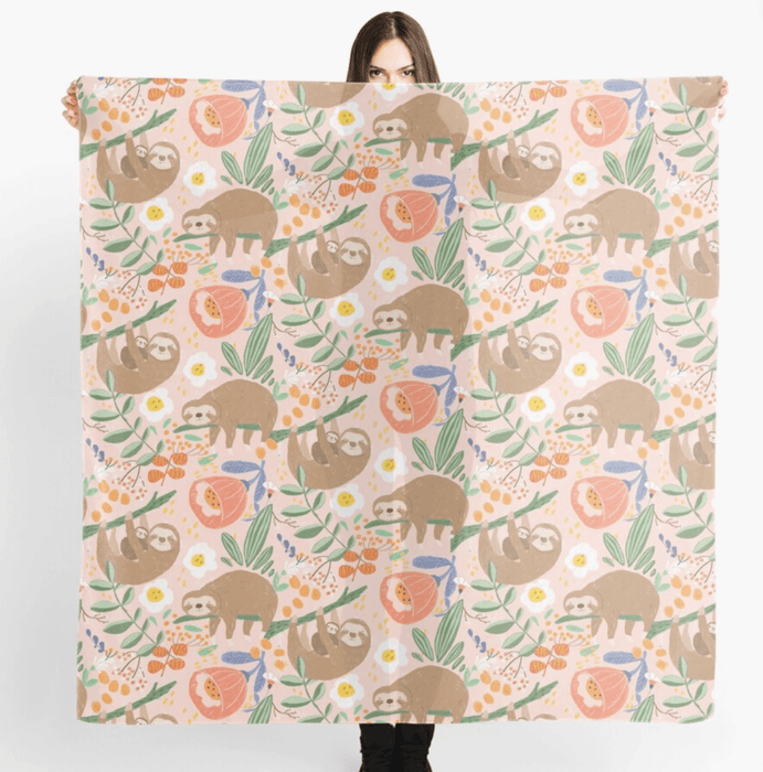Extra Large Scarf - Pink Sloth Family by Suki McMaster