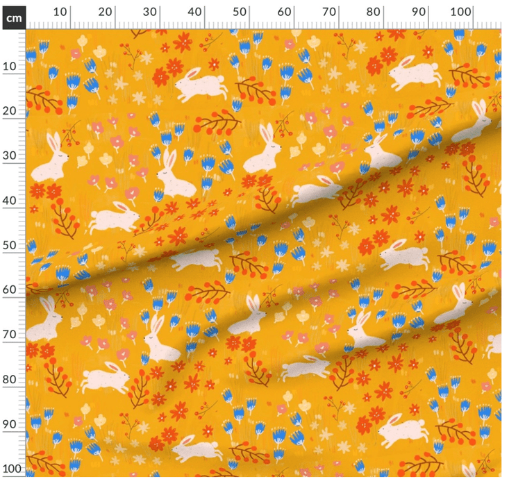 Orange Autumn Bunny Floral Design - Melbourne Artist Suki McMaster Fabric Collection