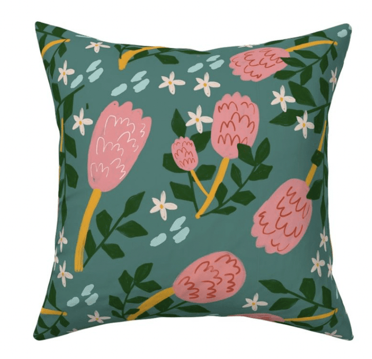 Cushion Cover - Banksia Green and Pink by Suki McMaster