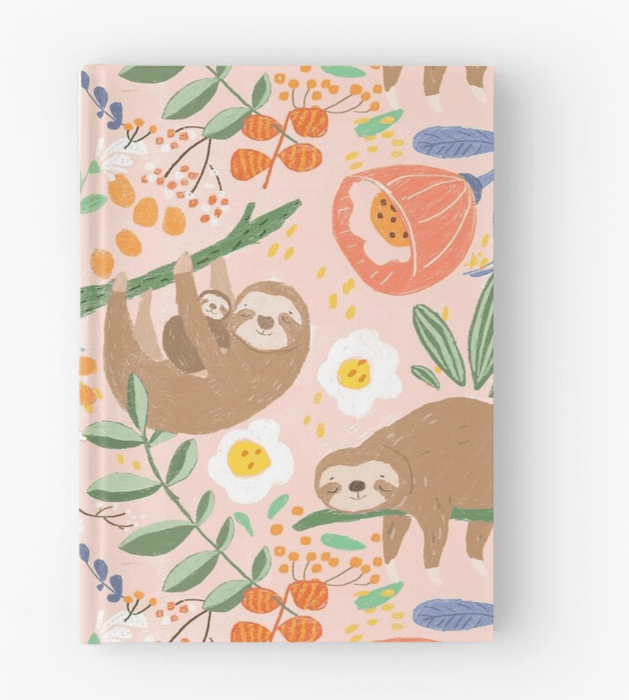 Hard Cover Journal - Pink Sloth Family by Suki McMaster