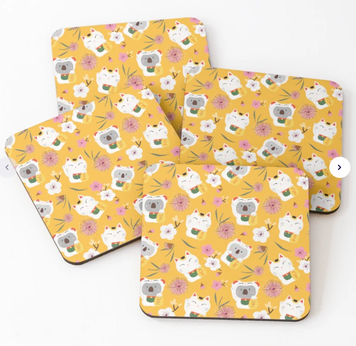Japanese lucky cat and koala Coaster by Suki McMaster