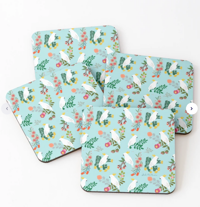 Cockatoo and Australian Floral  Coaster by Suki McMaster