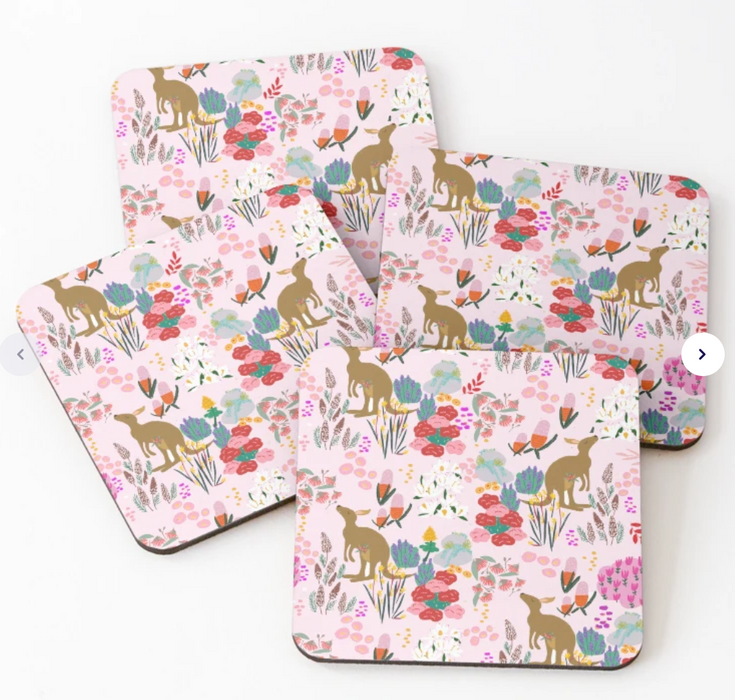 Pink Kangaroo and Australian Floral Coaster by Suki McMaster (Copy)