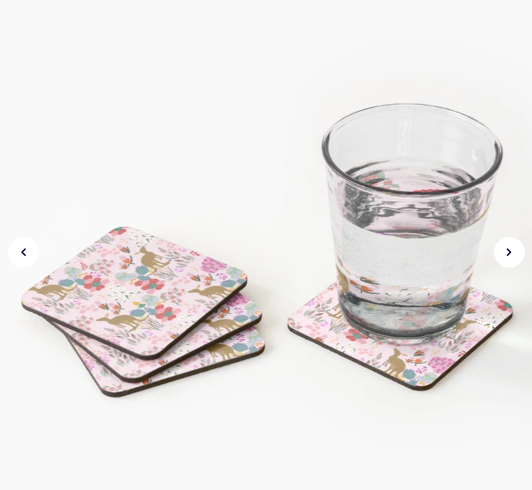 Pink Kangaroo and Australian Floral Coaster by Suki McMaster (Copy)