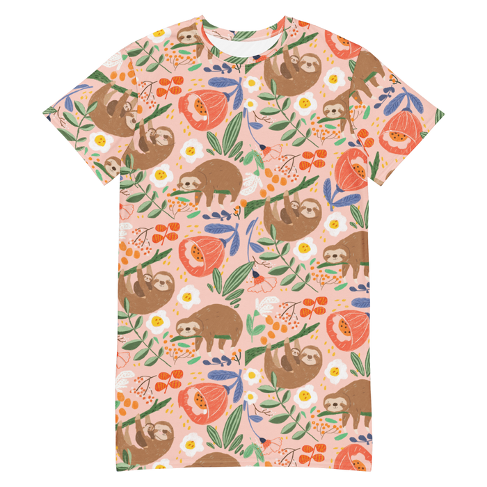 Suki McMaster - Limited Edition T-Shirt Dress - Pink Sloth - Print To Order