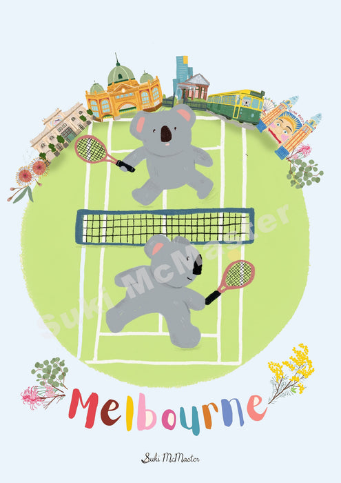 Limited Edition Wall Art Print Melbourne Tennis Koalas by Suki McMaster