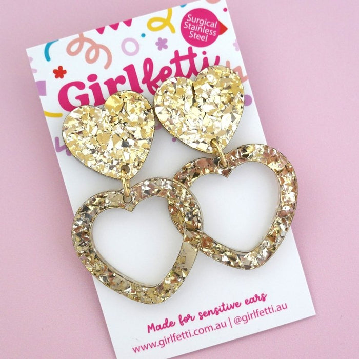 Heart Acrylic Dangle Earrings - Gold Flake by Girlfetti