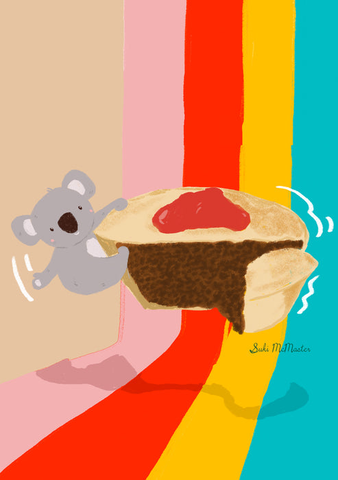 Koala & Meat Pie Postcard & Magnet Set by Suki McMaster – Illustrated A6 Postcard + Fridge Magnet | Straya Snack Collection