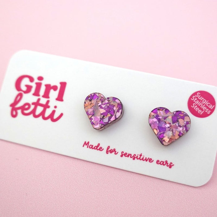 Heart Acrylic Stud Earrings - Unicorn Flake by Girlfetti