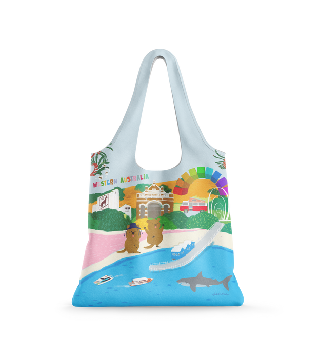 Reusable Shopping Bag - Western Australia with Joyful Quokka  by Suki McMaster