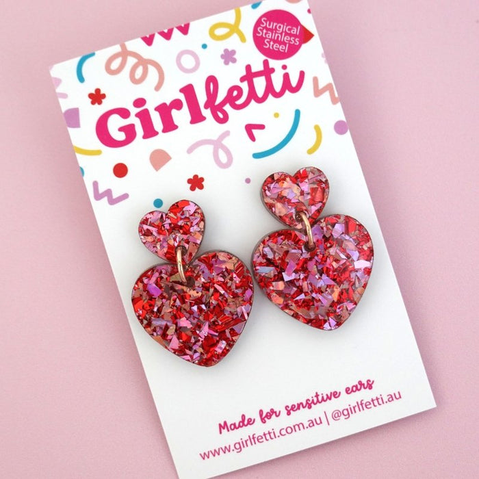 Small Heart Acrylic Dangle Earrings - Love Flake by Girlfetti