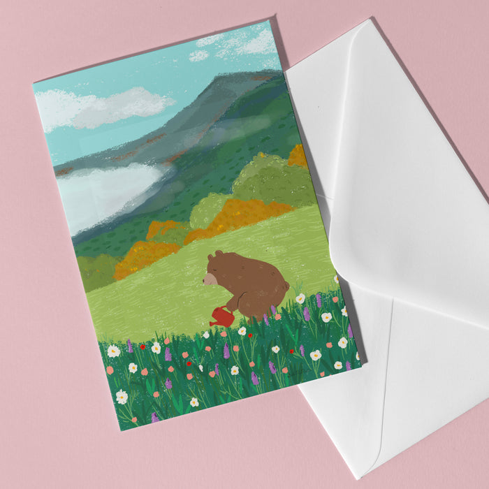 Blank Card - Bear In Bloom by Suki McMaster