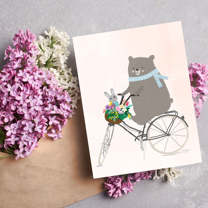 Blank Card - Bear On Bike by Suki McMaster
