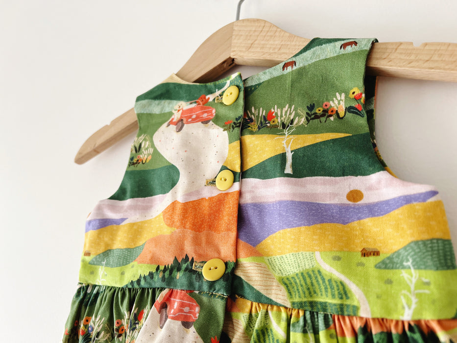 Handmade Kids Dress - Oodles Dog Driving In Valley by Suki McMaster