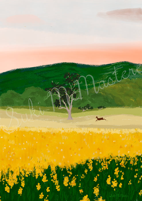 Australian Landscape Wall Art - Sunrise and Deer by Suki McMaster