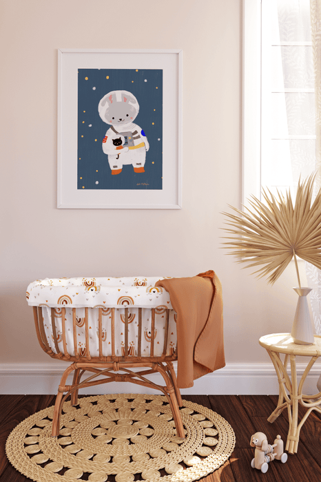 Wall Art Print - Rabbit and Cat Astronaut by Suki McMaster