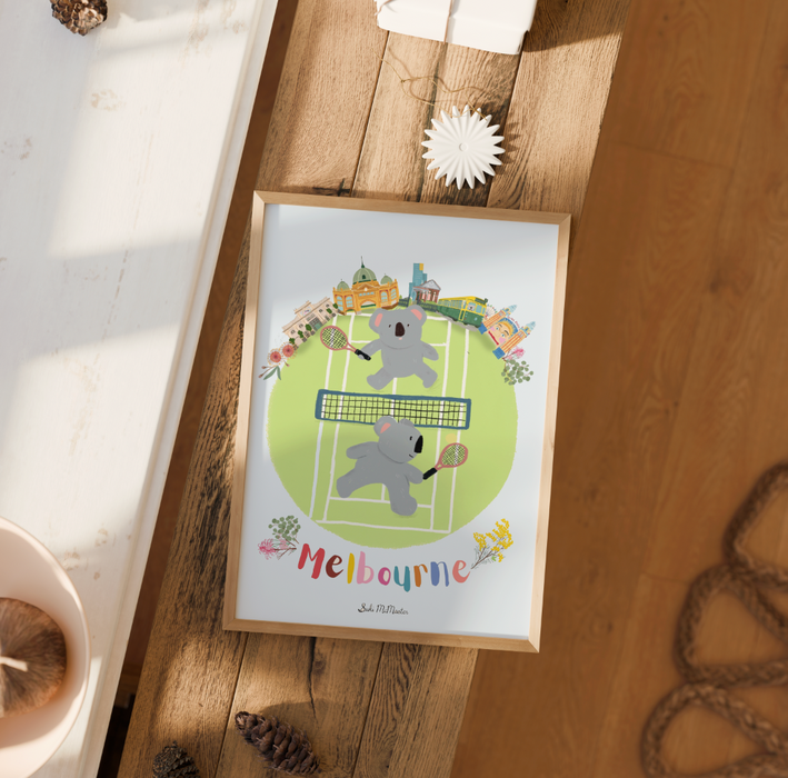 Limited Edition Wall Art Print Melbourne Tennis Koalas by Suki McMaster