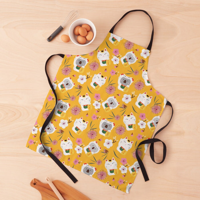Adult Apron - Japanese Lucky Cat and Koala by Suki McMaster