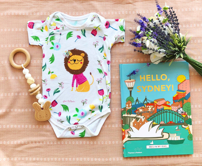 Organic Cotton Baby Onesie Romper - Lion and Flowers by Suki McMaster