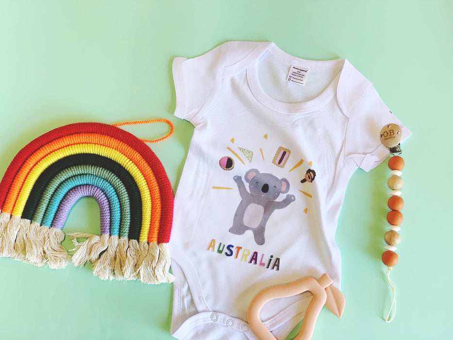 Suki McMaster Melbourne Design Koala Australia Personalised Onesie Baby Romper Baby Shower Gifts South Melburne