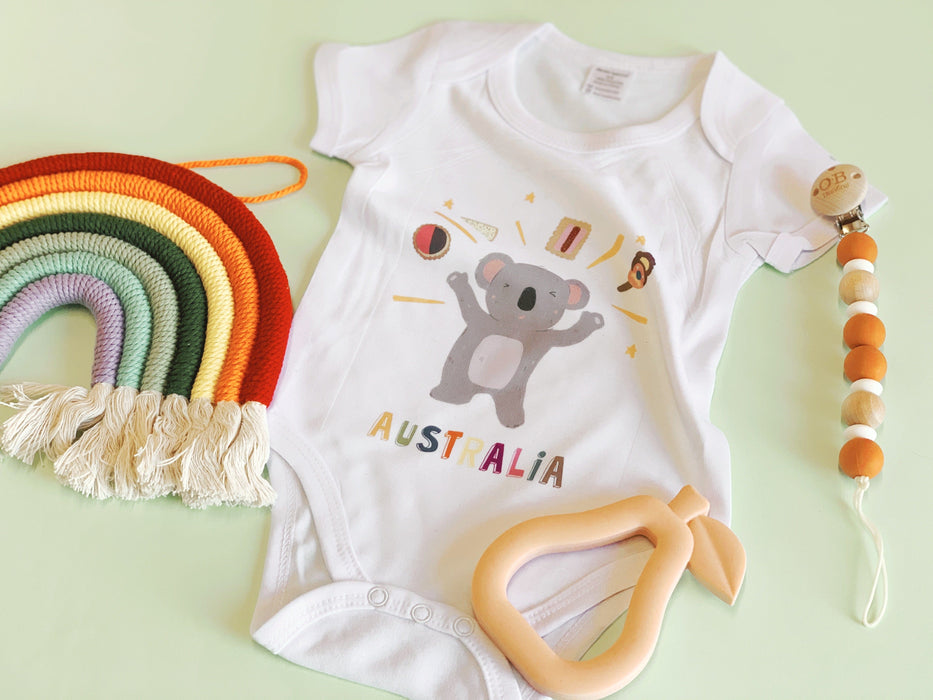 Personalised Onesie Romper - Australian Icons Happy Koala by Suki McMaster